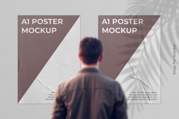 PSD realistic poster mockup with shadow overlay