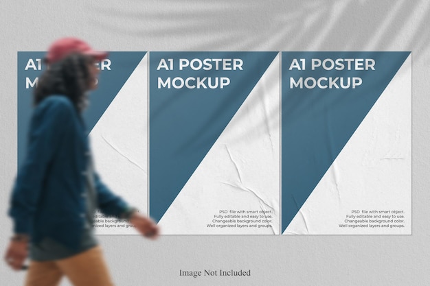 Realistic poster mockup with shadow overlay
