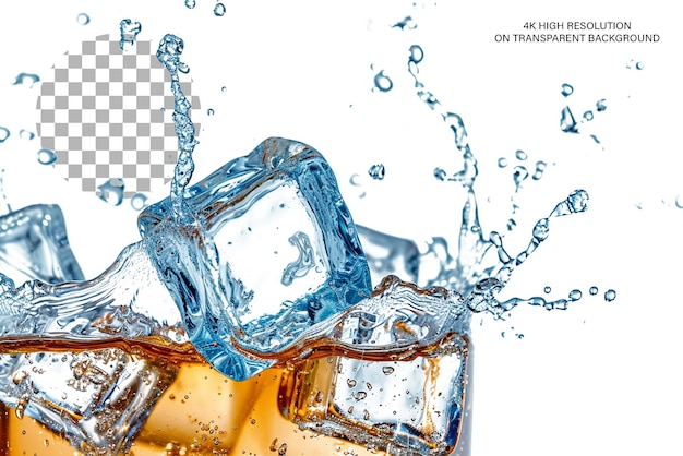 Realistic pour flow on vector background blue ice cubes on transparent background