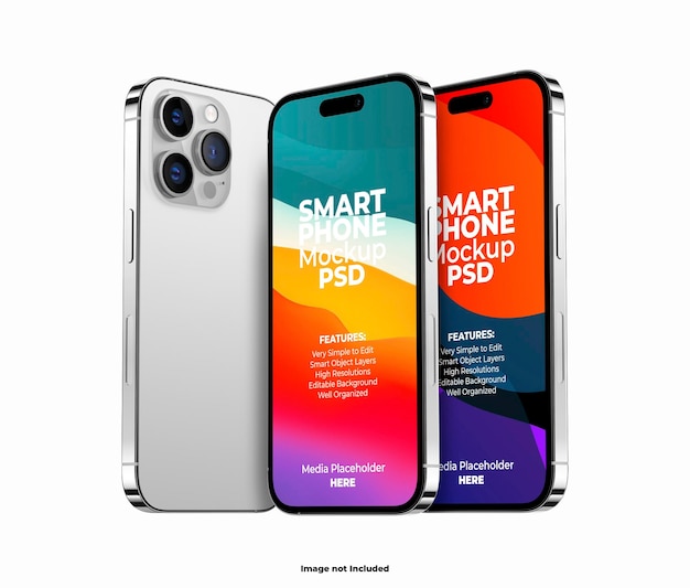 Realistic premium iphone 14 pro max 3d smartphone screen mockup template with editable background