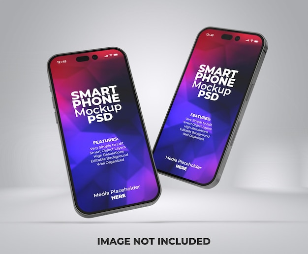 Realistic premium smartphone app presentation screen mockup template with transparent background