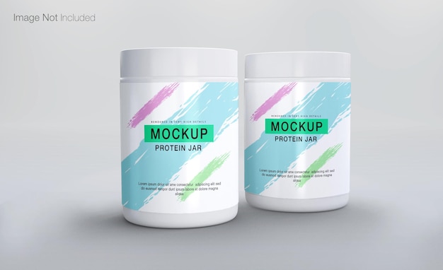 Realistic protein jar mockup design isolated render