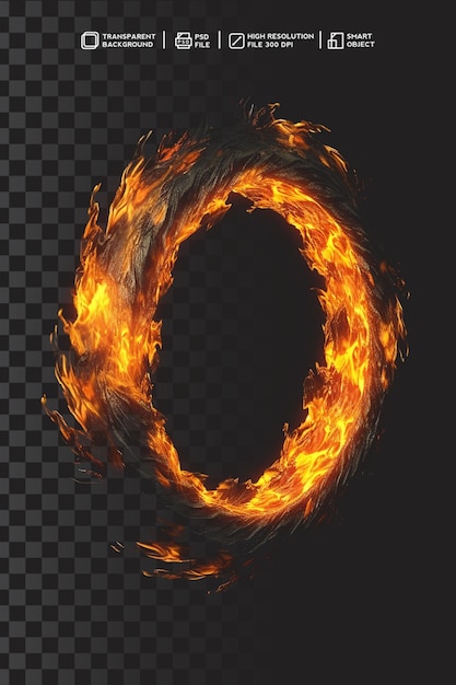 PSD realistic psd circular fire and burning flame in isolated transparent background