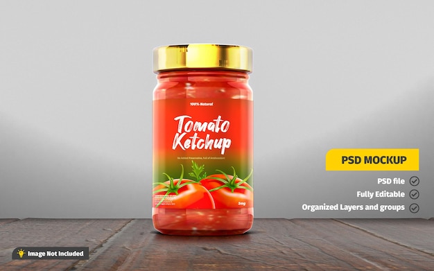 トマトケチャップが入ったリアルなpsdモックアップ瓶