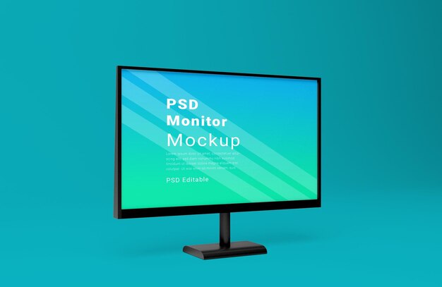 realistic psd monitor mockup on turquoise background
