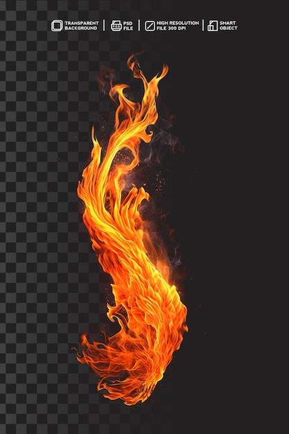 realistic PSD sparkling fire and burning flame in isolated transparent background