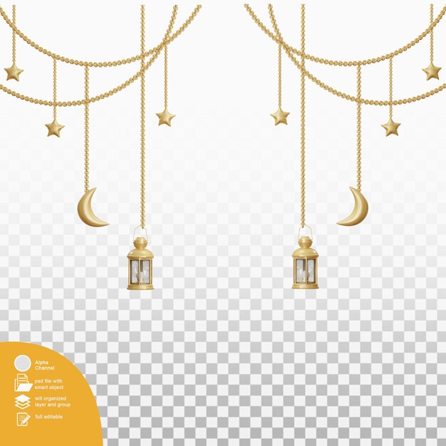 PSD realistica lanterna d'oro ramadan isolato rendering 3d