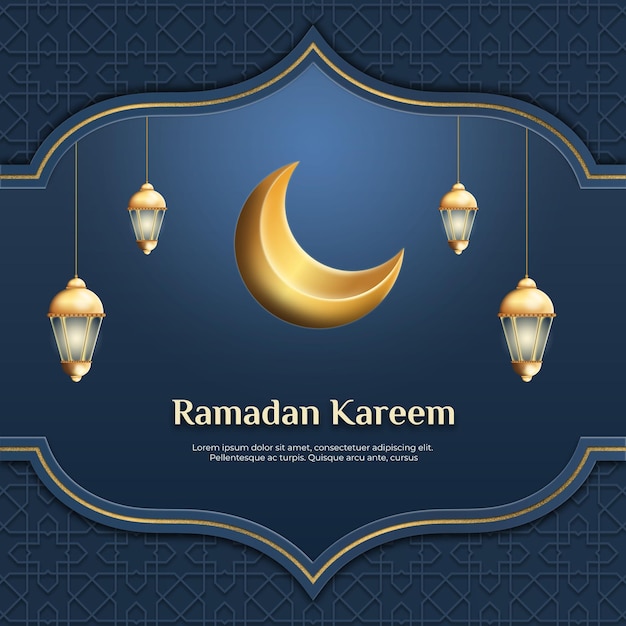 Sfondio realistico di ramadan kareem con lanterna d'oro e mezzaluna