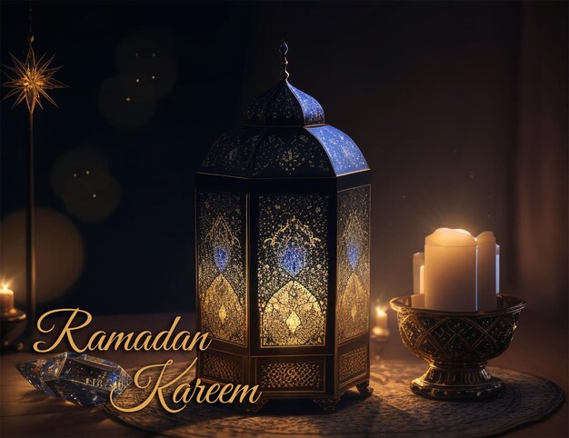 Sfondo realistico di ramadan kareem con testo