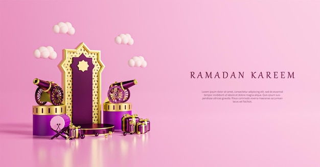 Realistic ramadan kareem social media post template with online shopping smartphone 3d rendering