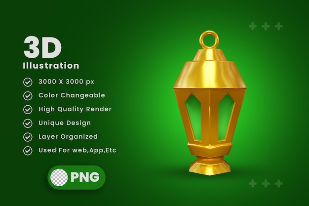 PSD realistic ramadan lantern 3d illustration gold ramadan lantern design