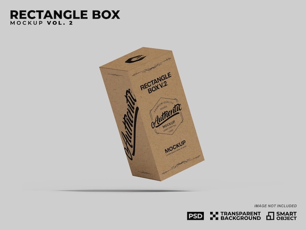 Realistic Rectangle Packaging Kraft Box 3D Rendering Mockup PSD Mockup for Branding