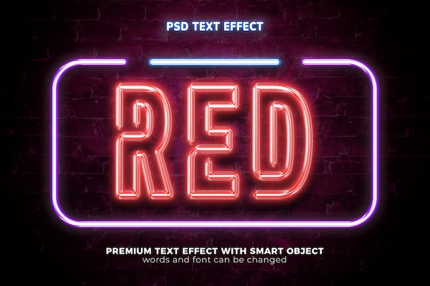 PSD realistic red neon light glow mock up 3d editable text effect