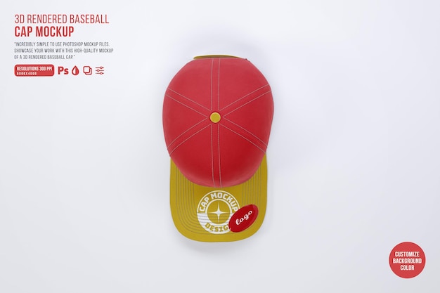 A realistic rendered baseball cap mockup top view