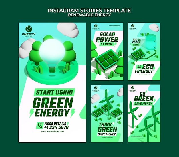 PSD Реалистичные истории instagram о возобновляемых источниках энергии