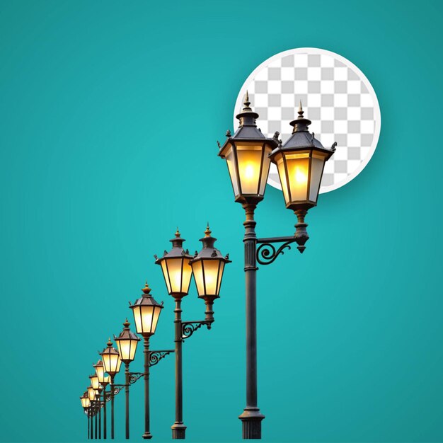 PSD realistic retro street lanterns set isolated on transparent background