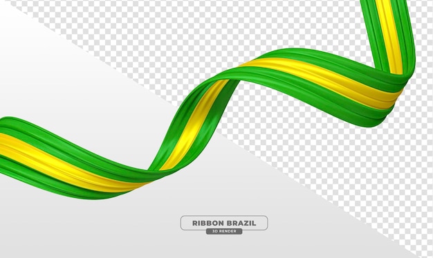 3 d レンダリングでブラジルの国旗の色と現実的なリボン