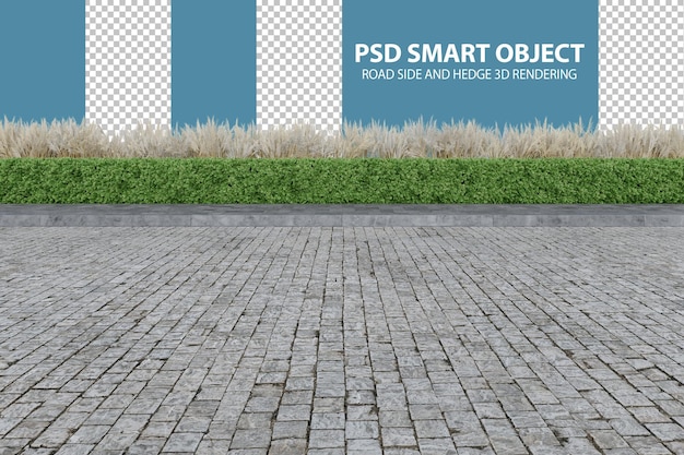 Realistic road side and hedge 3d rendering of isolated objects