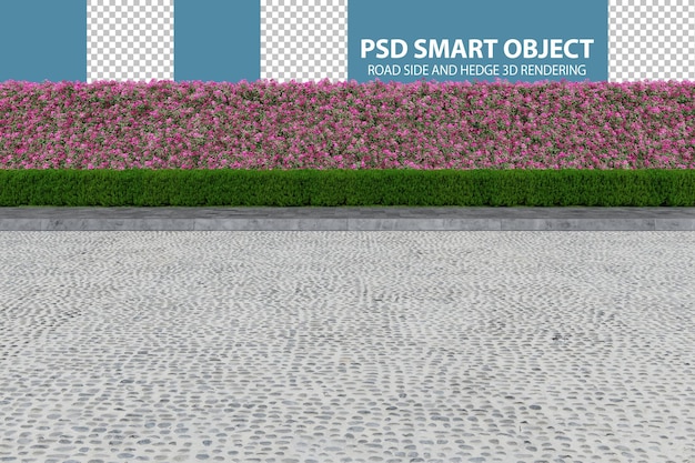 Realistic road side and hedge 3d rendering of isolated objects