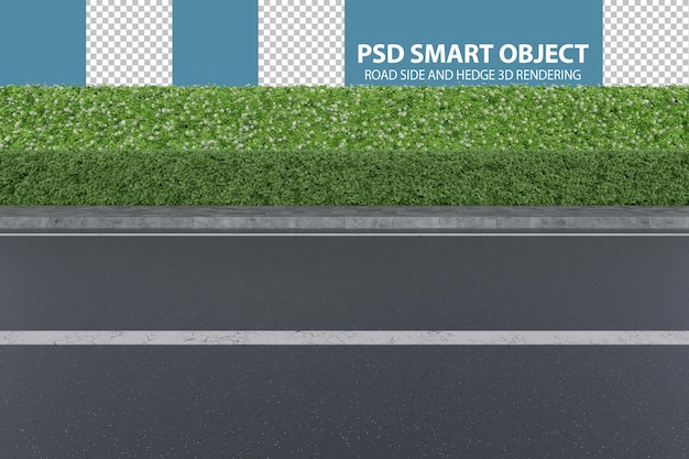 PSD realistic road side and hedge 3d rendering of isolated objects