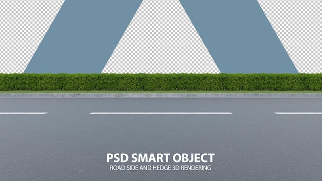 PSD realistic road side and hedge 3d rendering of isolated objects