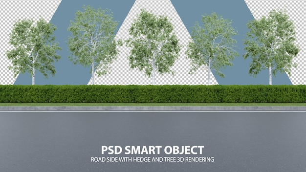 PSD lato stradale realistico con siepe e albero rendering 3d di oggetti isolati