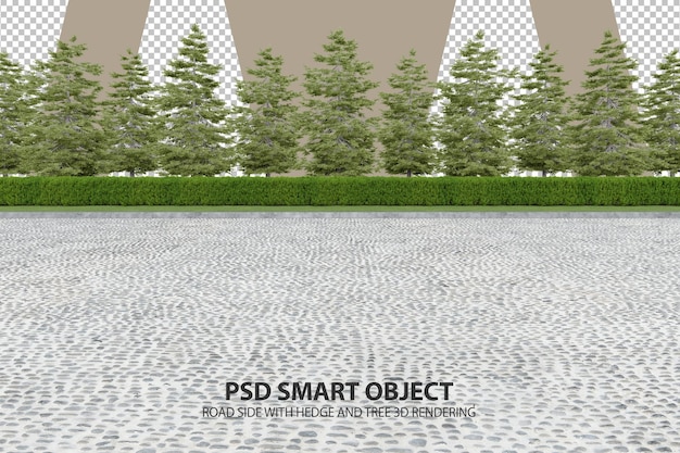 Realistic road side with hedge and tree 3d rendering of isolated objects