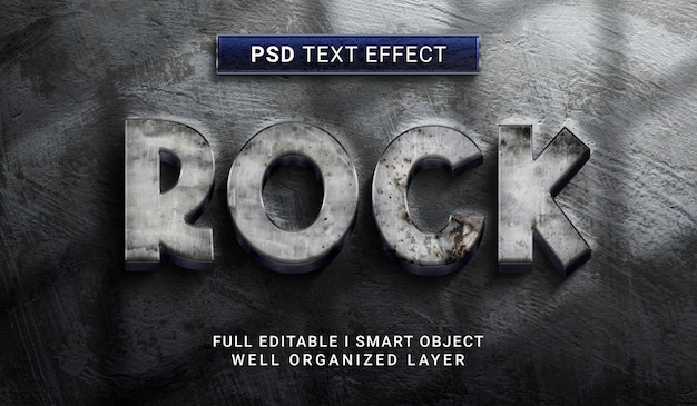 PSD effetto di testo in stile rock 3d realistico