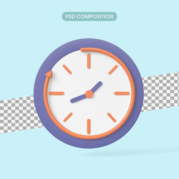 realistic rotation clock icon 3d render concept for Rewind Time arrow
