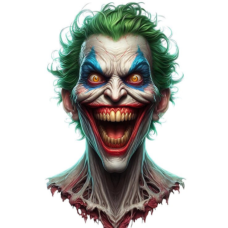 PSD realistic scary ghost joker colorful face smiling