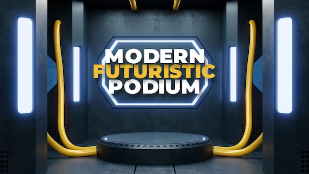 Realistic sci fi futuristic podium, 3d render