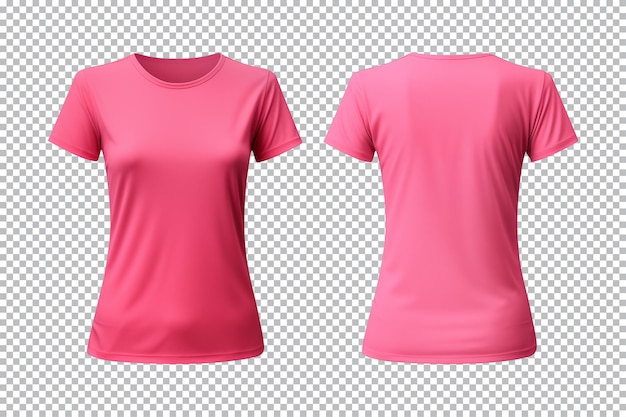 PSD set realistico di magliette rosa femminili mockup vista anteriore e posteriore isolata su sfondo trasparente