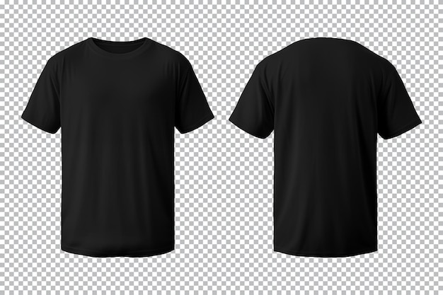 PSD realistic set of male black tshirts mockup front and back view isolated on a transparent background