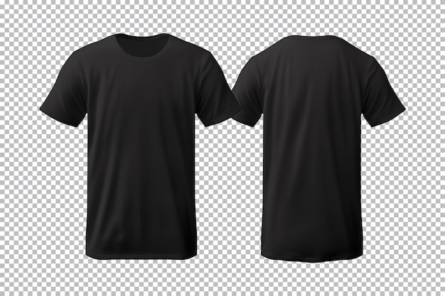 Realistic set of male black tshirts mockup front and back view isolated on a transparent background