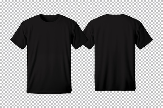 PSD realistic set of male black tshirts mockup front and back view isolated on a transparent background