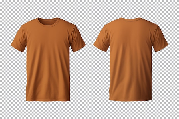 PSD realistic set of male brown tshirts mockup front and back view isolated on a transparent background