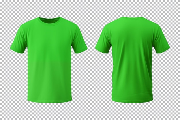 PSD set realistico di magliette verdi maschili mockup vista anteriore e posteriore isolato su uno sfondo trasparente