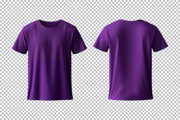 Set realistico di magliette viola maschili mockup vista anteriore e posteriore isolata su sfondo trasparente