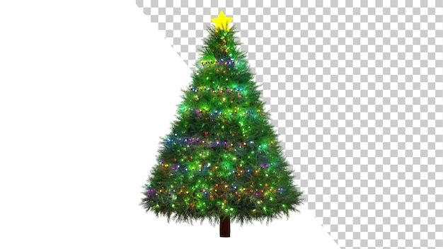 Realistic shining christmas tree in the dark 3d render christmas tree with garland lights