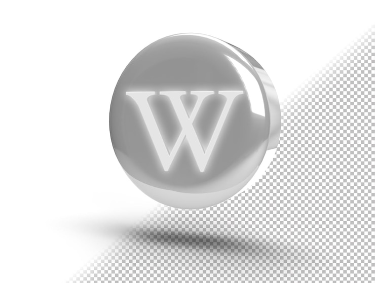 PSD realistic shiny 3d round button with wikipedia icon