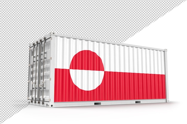 Realistic shipping cargo container textured with Flag of Greenland Isolated 3D Rendering