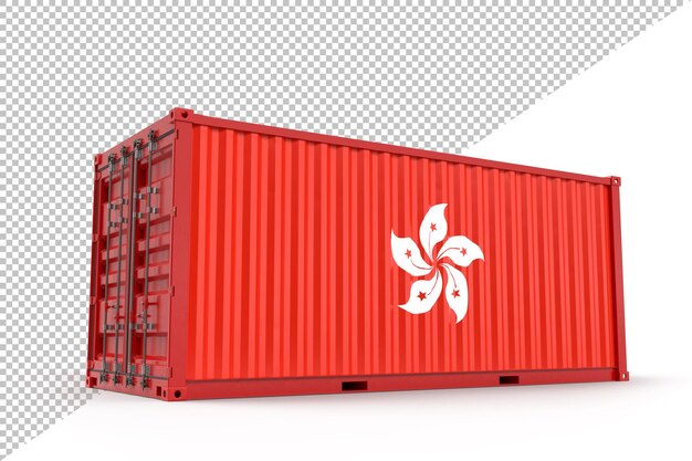 Realistic shipping cargo container textured with flag of hong kong. isolated. 3d rendering