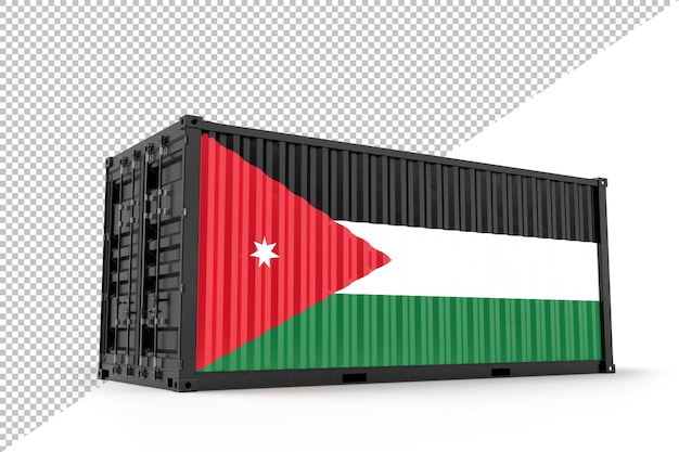 Realistic shipping container textured with Flag of Jordan. Isolated. 3D Rendering