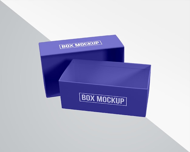Mockup di confezione di scarpe realistiche mockup di scatola rettangolare mockup di scatola rettangolare ampia