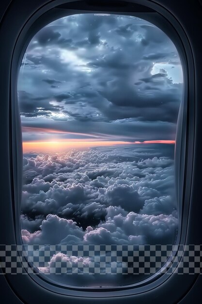 Realistic shot of a view from an airplane wind on transparent background