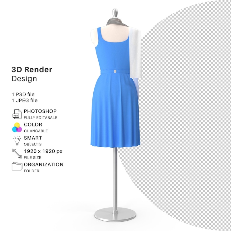 PSD realistic showroom dummy elegant dress 3d modeling psd file