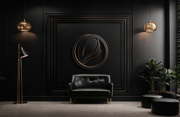 Realistic sign black gold logo mockup