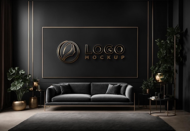 PSD realistic sign black gold logo mockup