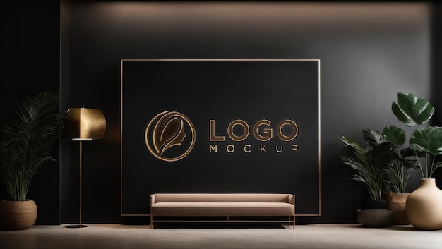 PSD realistic sign debossed light neon logo mockup