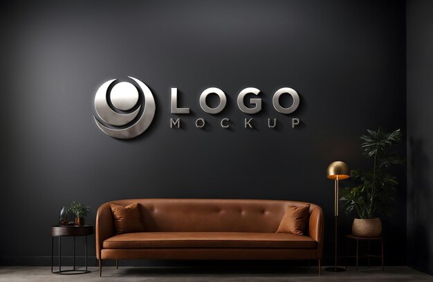 PSD realistic silver metallic logo mockup